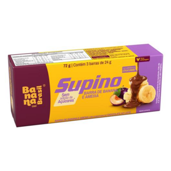 Barra De Frutas Supino Zero Banana E Ameixa Coberto Com Chocolate Ao Leite 72G