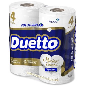 Papel Higiênico Folha Dupla Duetto Neutro 30M 4Und.