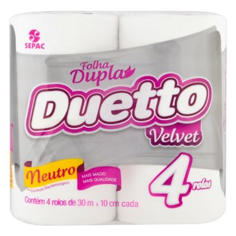 Papel Higiênico Duetto Velvet 30M Pacote 4Un