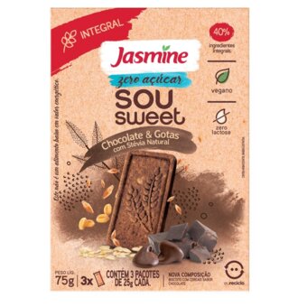 Biscoito Sou Sweer Jasmine  Zero Gotas de Chocolate 75G