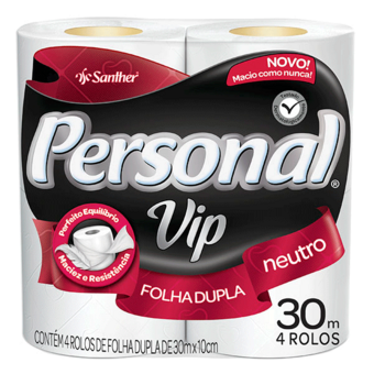 Papel Higiênico Folha Dupla Personal Vip 30M Neutro 4Und.
