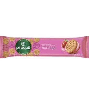 Biscoito Piraque Recheado Morango 76G 