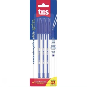 Caneta Esferográfica Tris Slide Azul 1.0MM 3UN 
