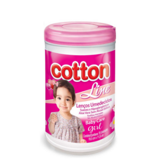 Lenco Umedecido Cotton Line Pote Rosa 70un
