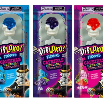 Pirulito Diploko Neon Caveira Mex 12g