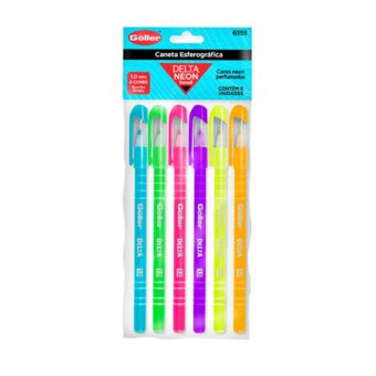 Caneta Esferografica Goller Delta 1mm 6un Neon