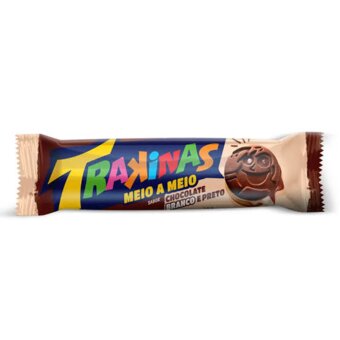 Biscoito Recheado Trakinas Chocolate Branco/Preto 126g 