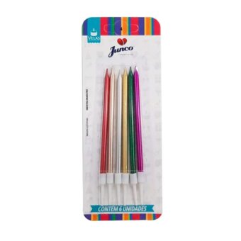 Vela Aniversario Junco Metaliz Colorida 6un 