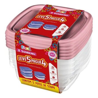 Conjunto De Potes Sanremo Quadrado 530Ml Embalagem Leve 5 Pague 4