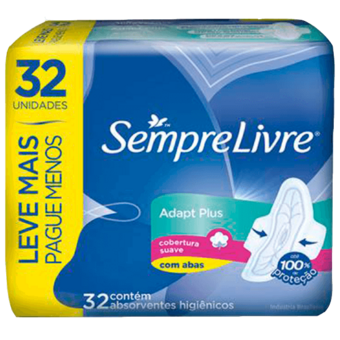 Absorvente Sempre Livre Adapt Plus Com Abas Suave 32Und.