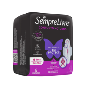 Absorvente Sempre Livre Noturno  Adapt  Seca Com Abas 8Und.