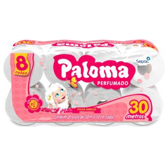 Papel Higiênico Paloma Pacote 8 Rolos 30Mx10Cm