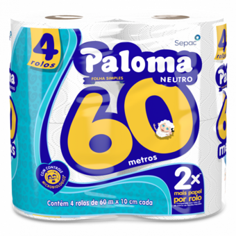 Papel Higiênico Folha Simples Paloma Neutro 60M 4Und.