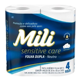 Papel Higiênico Mili Folha Dupla Neutro Pacote 4 Rolos 30M X 10Cm