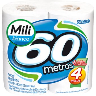 Papel Higiênico Folha Simples Mili Bianco 60M Tradicional 4Und.