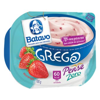 Iogurte Grego Batavo Pense Zero Morango Embalagem 100G