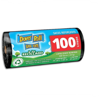 Saco De Lixo Dover Roll 100L Super Forte Reciclado Preto Embalagem 10 Un