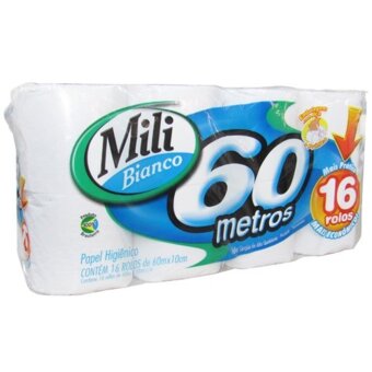 Papel Higiênico Mili Bianco Folha Simples Neutro Pacote 16 Rolos 60M X 10Cm Leve 16 Pague 15