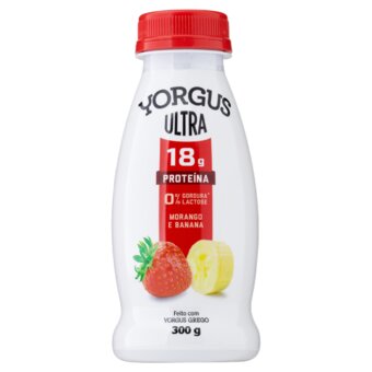 Iogurte Grego Yorgus Morango E Banana Zero Gordura, Zero Lactose Garrafa 300G