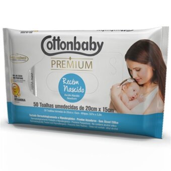 Lenço Umedecido Cottonbaby Premium Recém Nascido 50Un