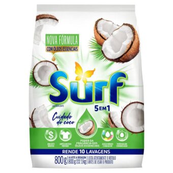 Lava Roupa Em Pó Surf  5Em1 Coco 800G