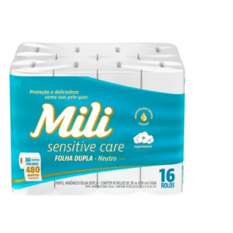 Papel Higiênico Mili Dual Slim Folha Dupla Pacote 16 Rolos 30M X 10 Cm Leve 16 Pague 15
