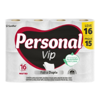 Papel Higiênico Personal Vip Compacto Neutro Folha Dupla 30M - Leve 16 Pague 15